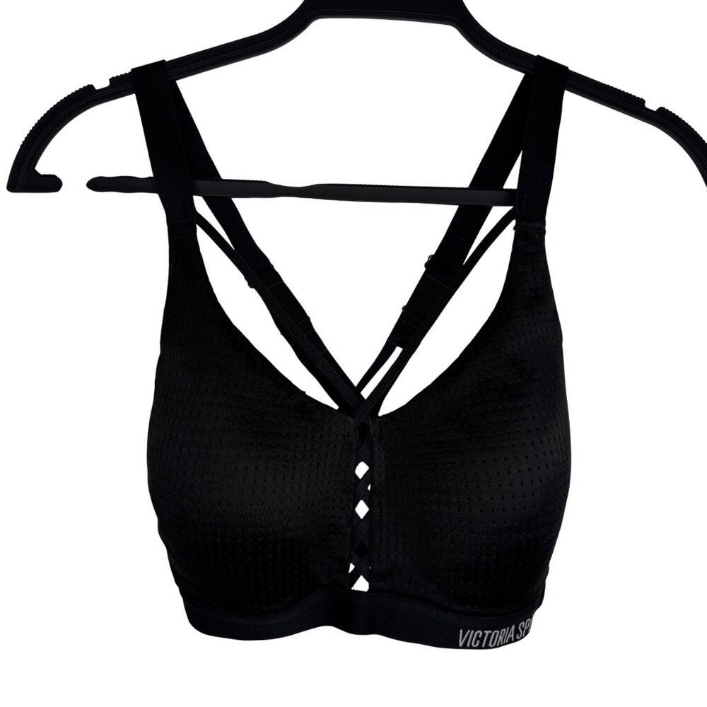 Victoria Sport Vixen Sexy‎ 32DD Size Medium Black Multi Strap Sports Bra